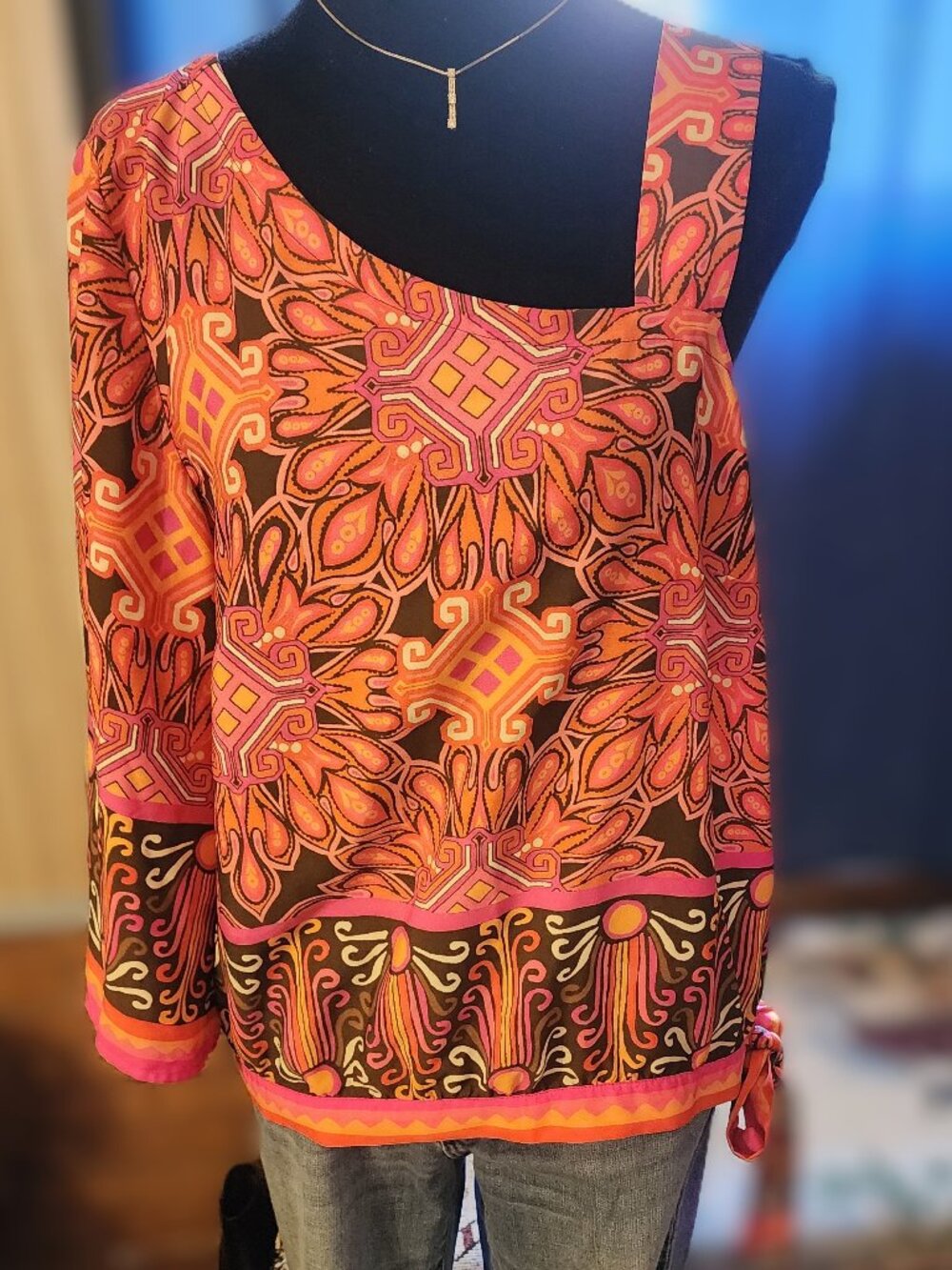 Chico's one-shoulder blouse with tie waist size 1